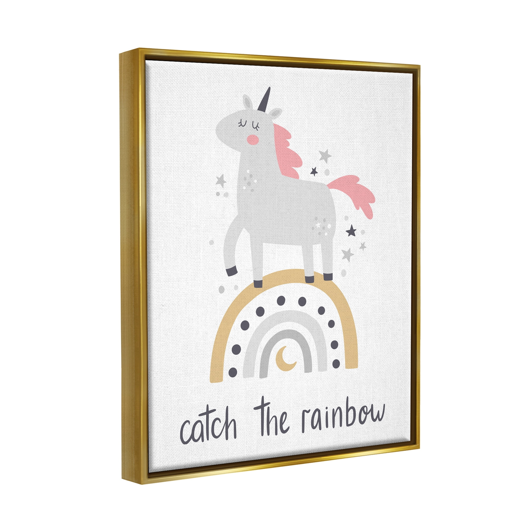 Stupell Industries Catch The Rainbow Unicorn Fairy Tales & Fantasy Painting Gold Floater Framed Art Print Wall Art, 25 x 31