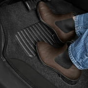 BDK Two-Tone Carpet Car Floor Mats, Faux Leather Accents Built-In Heel Pad, Anti-Slip Stylish 4-Piece Set, for Car Truck SUV Van, Black