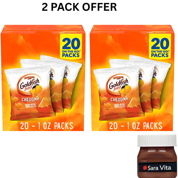 Goldfish Cheddar Cheese Crackers, Baked Snack Crackers, 1 oz on-The-Go Snack Packs, 20 Count Box