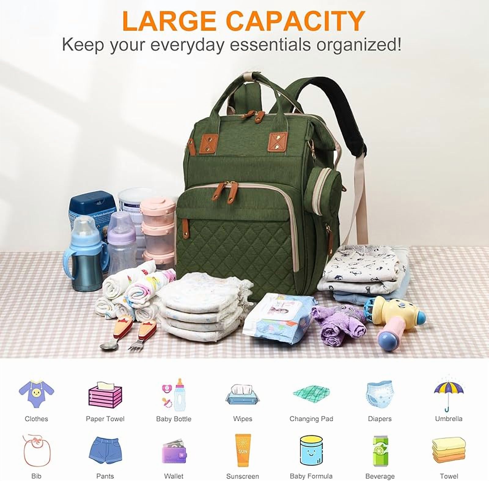 Diaper Bag with Changing Station, Waterproof 3 in 1 Baby Diaper Backpack with Foldable Changing Pad, Large Travel Back Pack for Baby Girl Boy, Baby essentials