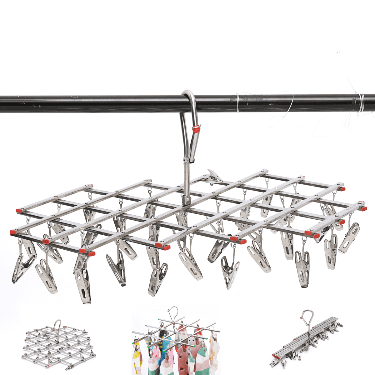 18/35 Clips Laundry Drying Hanger Rack Retractable Multifunction ...
