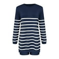 thumbnail image 3 of Annhoo Womens Striped Sweater Sets 2 Piece Lounge Outfits Long Sleeve Round Neck Shirts with Shorts Homewear, 3 of 4