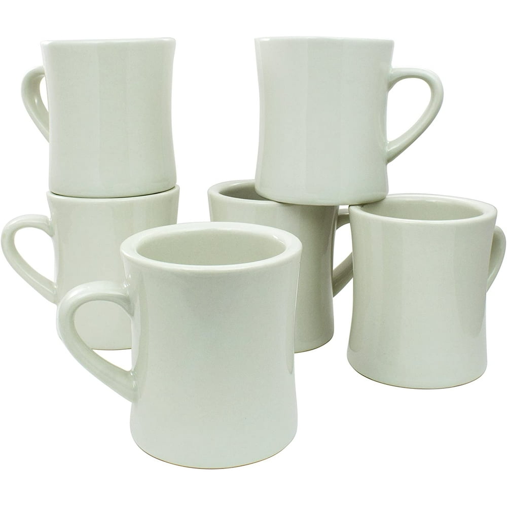 COLETTI Diner Coffee Cups Set of 6, Ceramic White Mugs for Retro