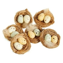 Mini Faux Nests with Speckled Eggs - Set of 6 Easter Decorations, Spring Wreath Embellishments, Craft Supplies, 2.25"W x 1"H