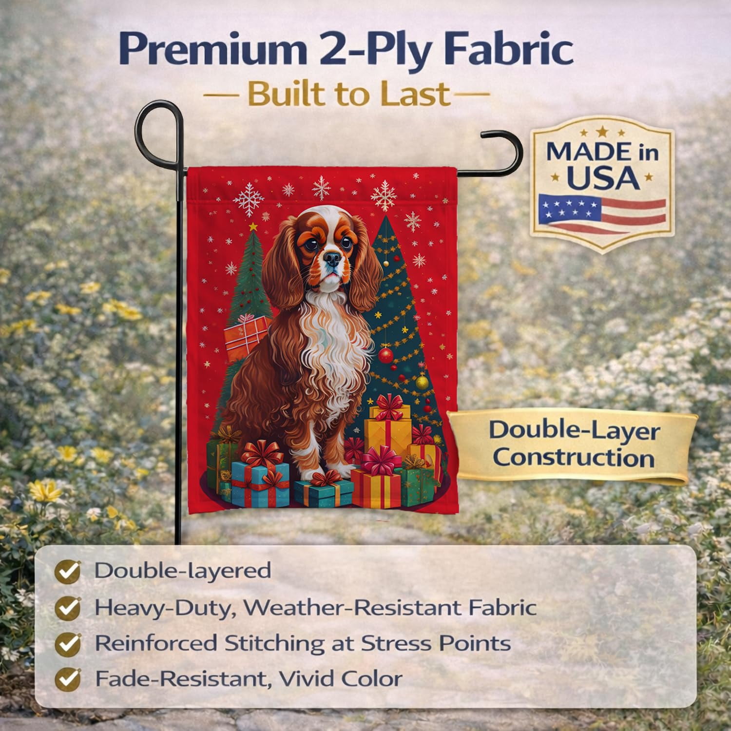 Cavalier Spaniel Holiday Christmas Garden Flag 11.25 in x 15.5 in