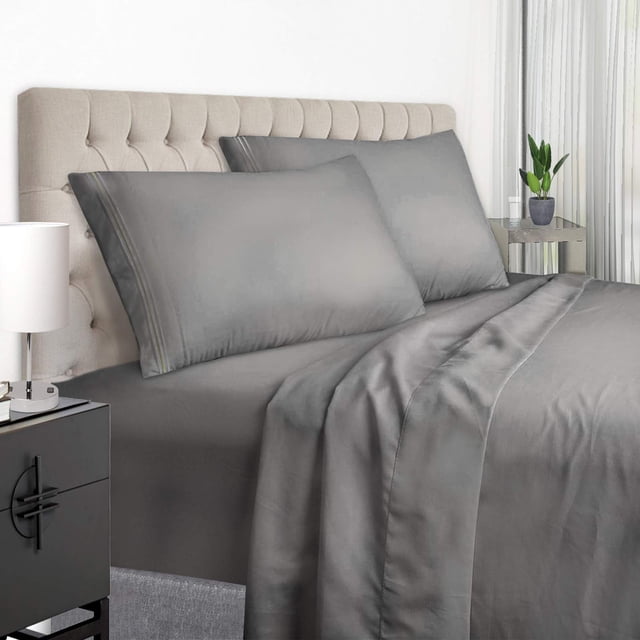 Juego de sábanas EaseHome, color gris, tamaño king, 4 piezas, 100% microfibra