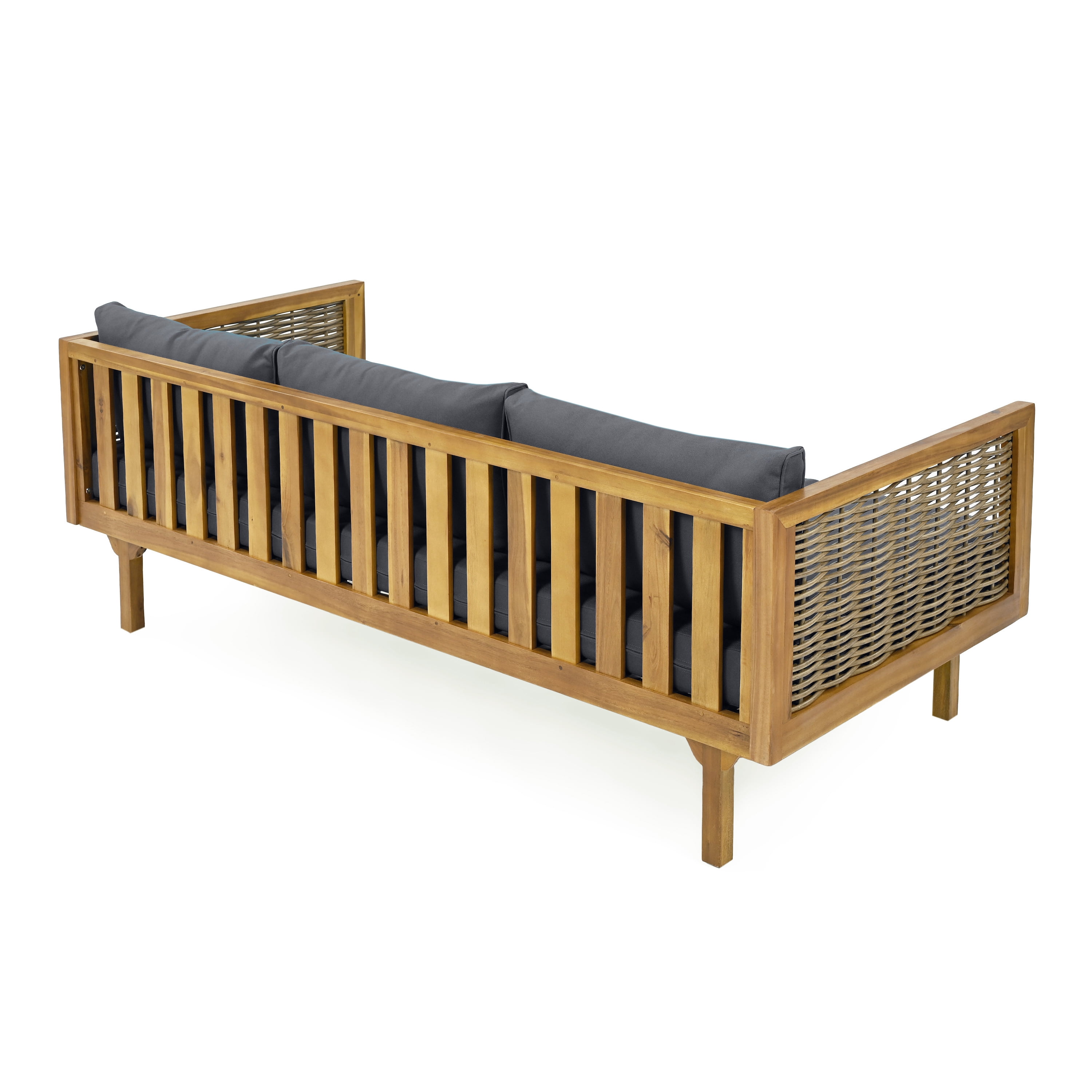Euroco CLAREMONT 3 SEATER DAYBED WITH RATTAN ARMS (DARK GREY CUSHION)