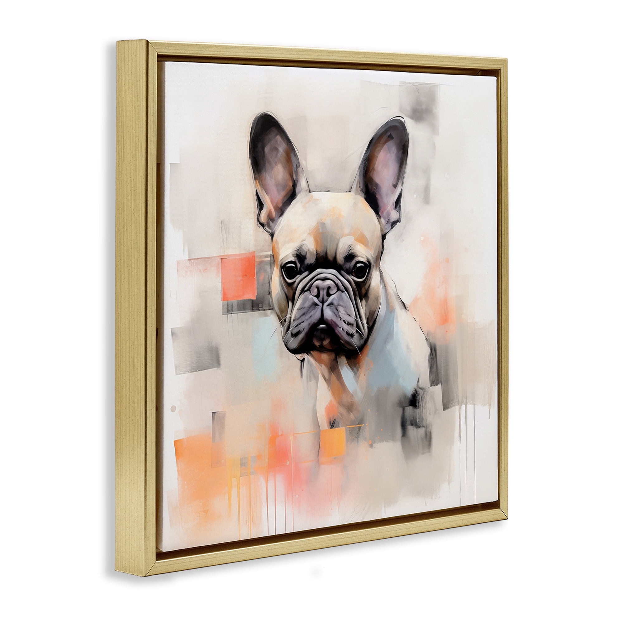Stupell Industries French Bulldog Abstract Animals & Insects Painting Gold Floater Framed Canvas Art Print Wall Art, 25 x 25