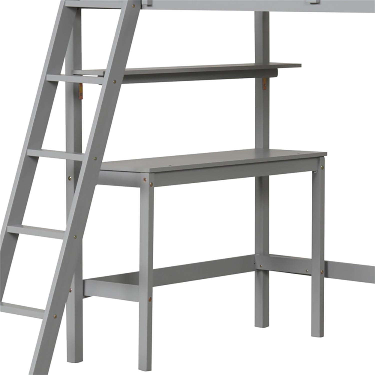 Demi Bonn Loft Bed Twin Size, Solid Wood Loft Bed with Desk and Bookshelves, Modern Wooden Bed Frame for Teens, Gray