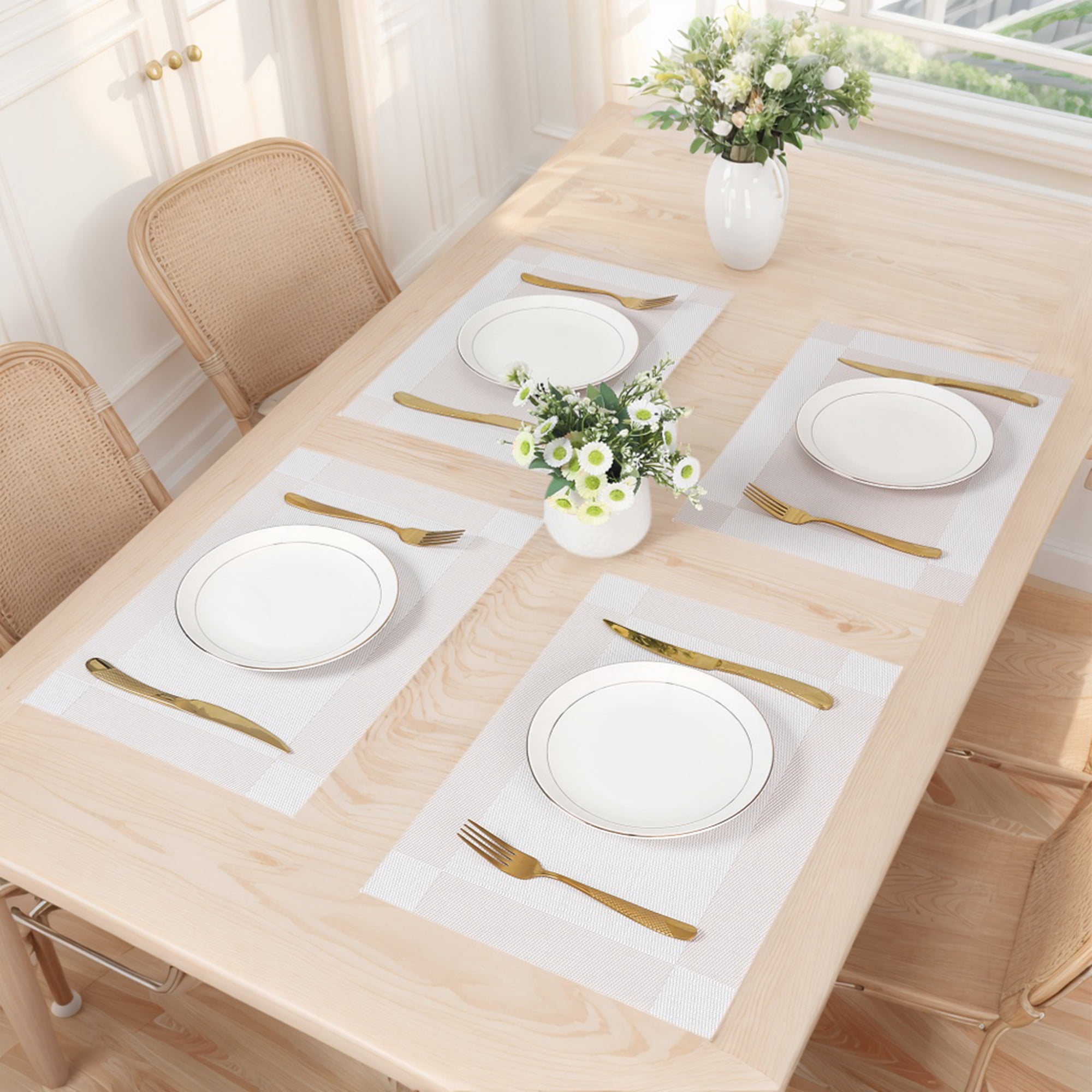 Unique Bargains Set of 8 Washable Wipeable Heat Resistant Table Placemat White 18x12in
