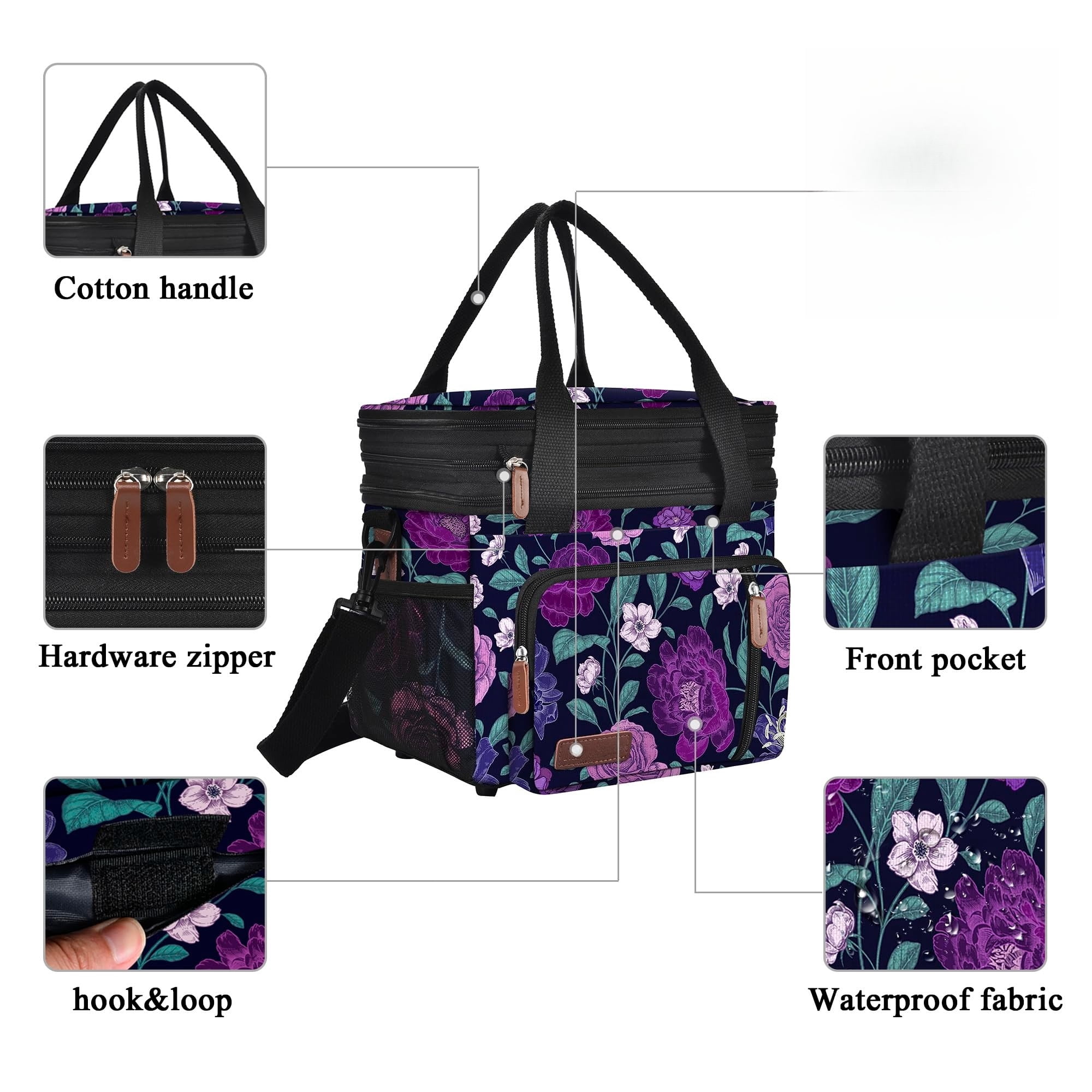 Lunch Bag & Lunch Box for Men Women, Double Deck Leakproof Insulated Soft Large Adult Camping Cooler bag for Work Beach Picnic Travel