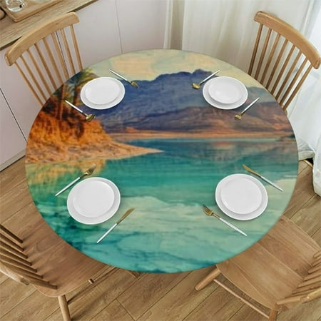 

Patifu Mountain Palm Trees Round Tablecloth Stain-Resistant Washable Indoor Outdoor Tablecloth 100% Polyester Fiber Outdoor Picnic Camping Kitchen Dining Party Tablecloth 42 -46