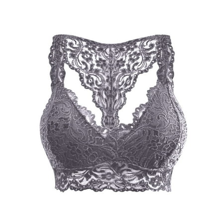 

Ladies Erotic Lingerie Deep V Solid Color Lace Bra With Chest Pad