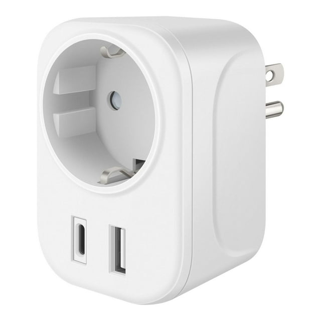 Adaptador de contacto americano a europeo con doble cargador USB A / USB C