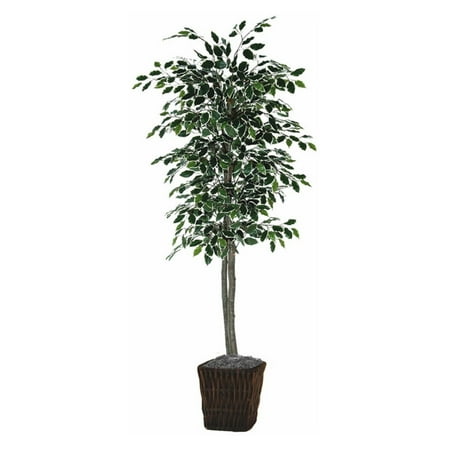 Vickerman 6' Artificial Variegated Ficus Tree in Square Willow Basket