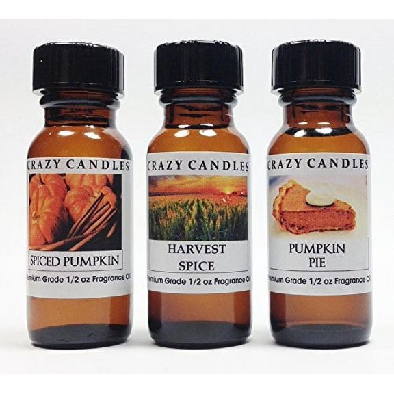3 Bottles Set, 1 Spiced Pumpkin, 1 Harvest Spice, 1 Pumpkin Pie 1/2 Fl Oz Each 15ml Premium Grade Scented Fragrance Oils By Cr