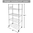 thumbnail image 2 of Simple 5-Tier Storage Shelf, Heavy Duty Metal Shelving with Removable Wheels and Adjustable Shelves, Steel Organizer for Living Room, Kitchen, Bedroom, 36"Lx14"Wx60"H, 2 of 7
