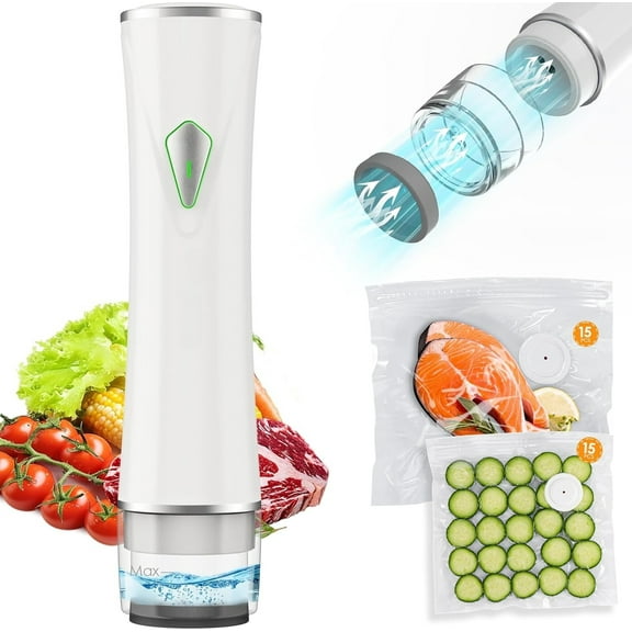 Compact Handheld Vacuum Sealer for Food Storage with 30 Reusable Vacuum Bags – Cordless Food Vacuum Sealer Machine, Auto-Stop, Creative Drainer, 5S Fast Seal Meal, Leak-Proof for Meat Fruits