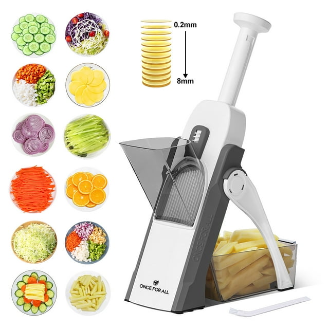 ONCE FOR ALL Mandoline Trancheuse Alimentaire, Trancheuse de Légumes en Acier Inoxydable Réglable, Coupe-Oignons Pommes de Terre Ail Concombre Multifonction pour Cuisine, Gris