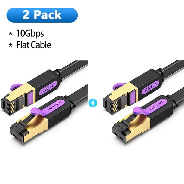 Vention - Paquete de 2 cables Ethernet Cat7 de 10 Gbps, cable de Internet plano de alta velocidad para Xbox, PS4, módem para juegos, enrutador, PC, RJ45 zhangyuxiang LED