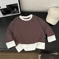 thumbnail image 2 of Nwiuh Toddler Boy Girl Cotton Crewneck Sweatshirt Kids Lightweight Long Sleeves with Stripe Fall Fashion Tops (Coffee, 5-6 Years), 2 of 3