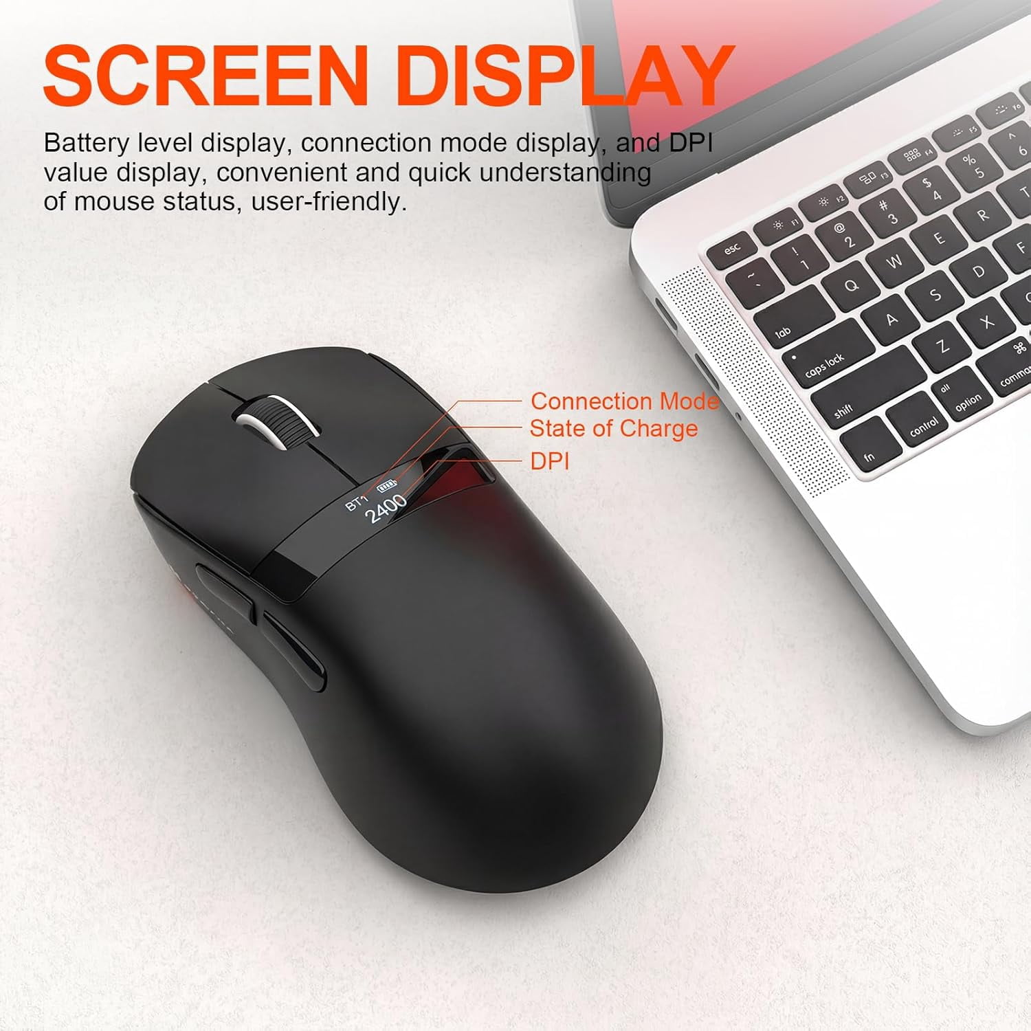 Ultra-Lightweight Wireless Gaming Mouse, Tri-Mode 2.4G/Bluetooth 5.3/USB-C, PAW3311 Sensor 12000 DPI, Digital Screen Display, 1000Hz Polling Rate Mouse for PC Laptop Mac Gamer