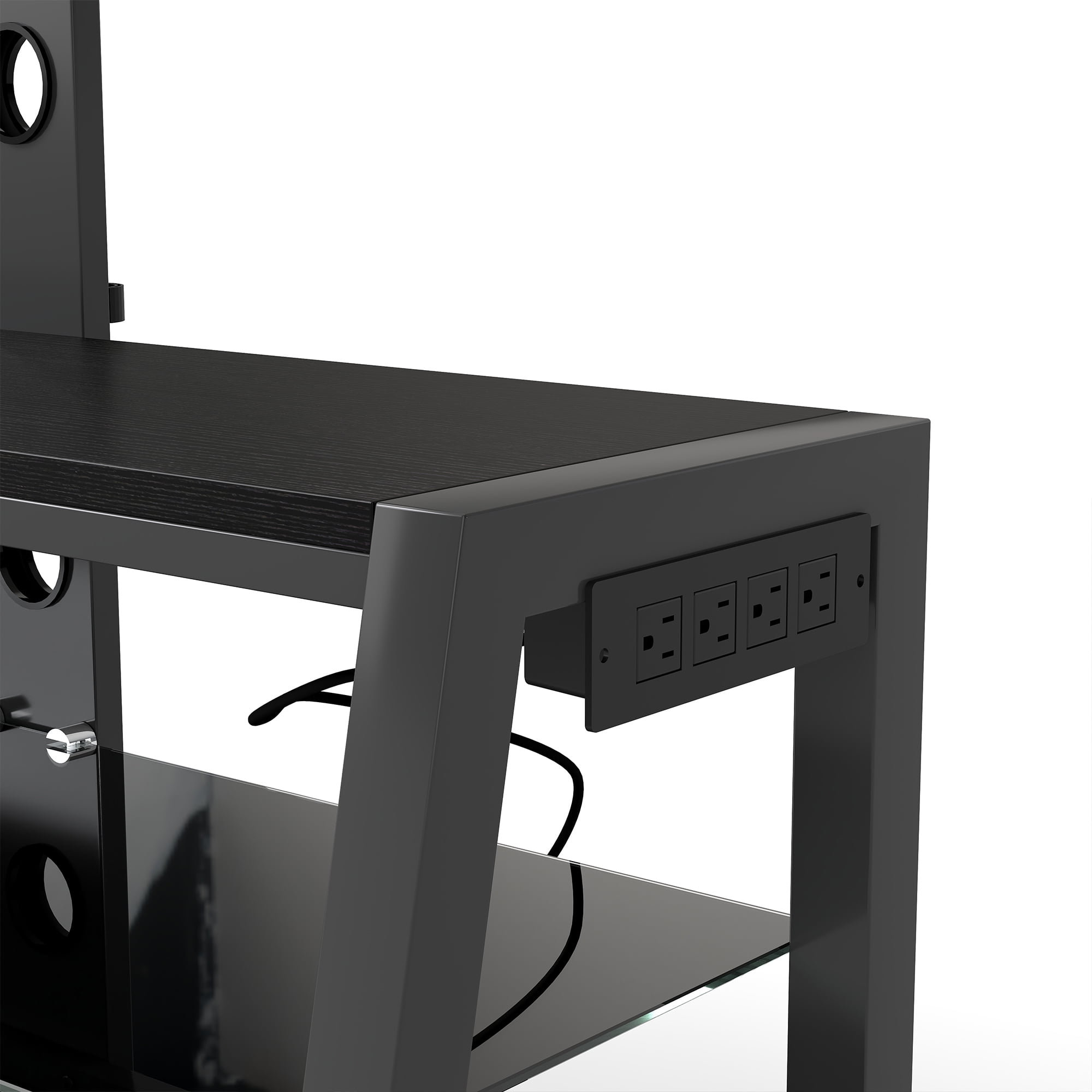 Yoneston TV Stand with Charging Station for TVs up to 65", Height Adjustable Universal Swivel Entertainment Center with Open Shelves Television Cabinet for Home, Black
