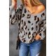 thumbnail image 4 of ABPHQTO Jersey de mujer gris con cuello de pico y manga farol con estampado de leopardo, 4 of 5