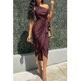 thumbnail image 6 of DOPI Women's  Summer Ruched Bodycon Dress Sleeveless One Shoulder Wrap Satin Belted Cocktail Midi Dress, 6 of 7