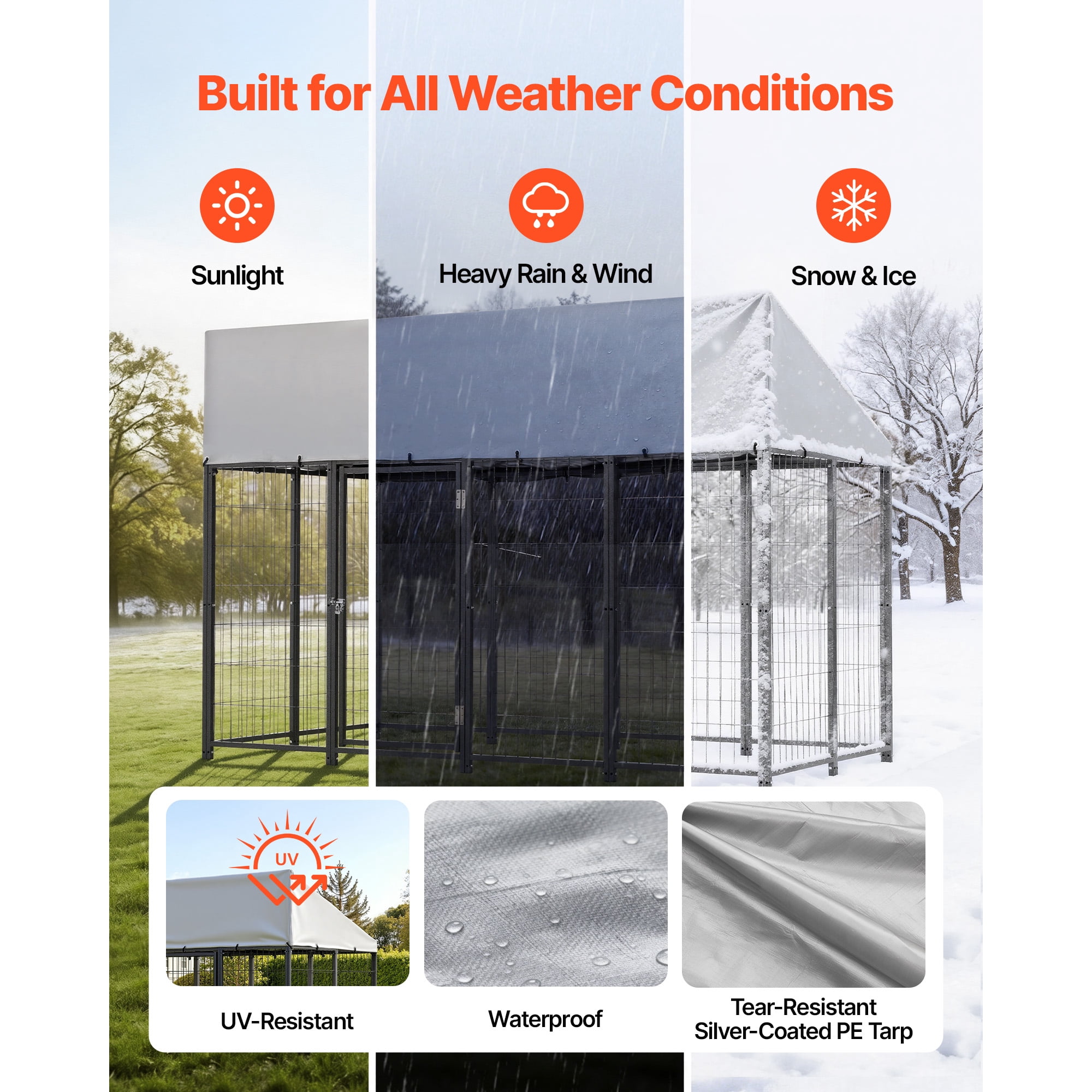 KFFKFF Outdoor Dog Kennel, 7.87 x 3.94 x 5.4 ft Spacious Pet Enclosure with Secure Lock, Weather-Resistant Roof Cover, Durable Metal Cage for Large Dogs