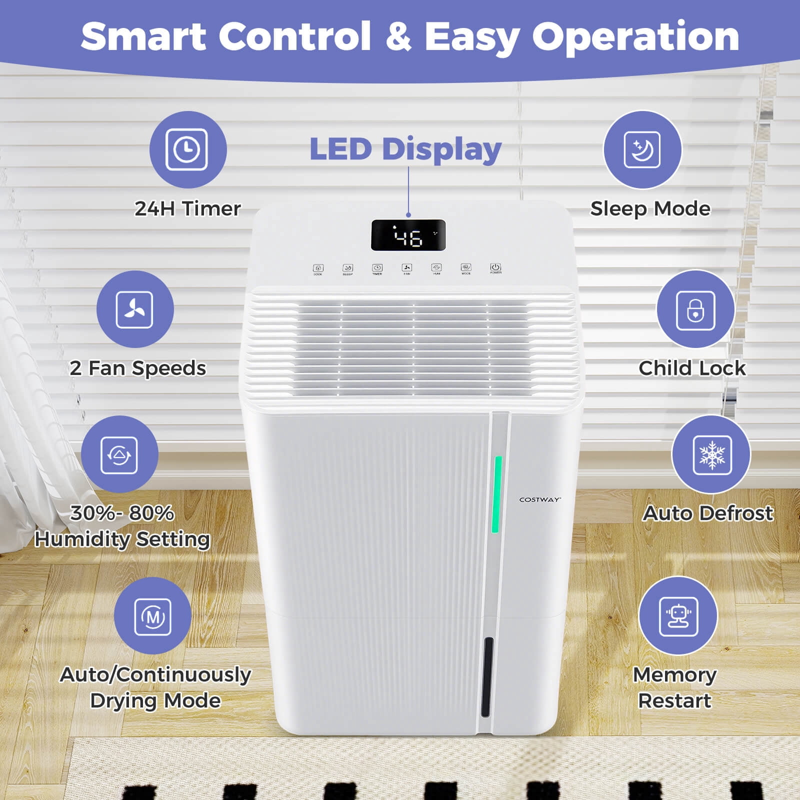 Costway 35-Pint(DOE) Dehumidifier for Home 8000 Sq.Ft Dehumidifier with 3 Modes 24H Timer (MAX 96Pint at 95°F, 90%RH)