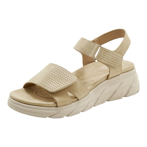 Gubotare Women's Summer Walking Sandals Air Cushion Support Platform Ankle Strap Shoes Comfortable Casual Wedge Sandals (Beige,Size 10)
