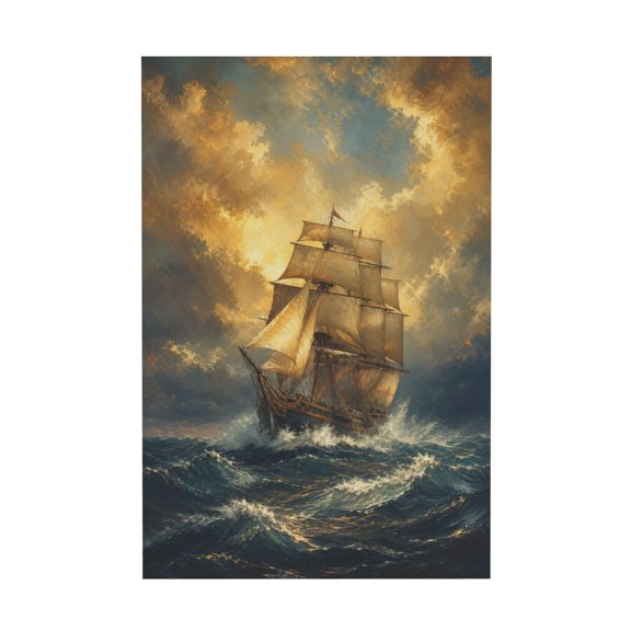 Vintage Coastal Ship at Sea Canvas Wall Art For Living Room Bedroom Office 16"x24 in