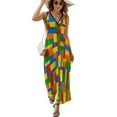 thumbnail image 2 of Colorful Building Bricks Small Plastic Blocks Dress Summer Street Style Bohemia Long Dresses Female Sleeveless Printed Maxi Dress, 2 of 9