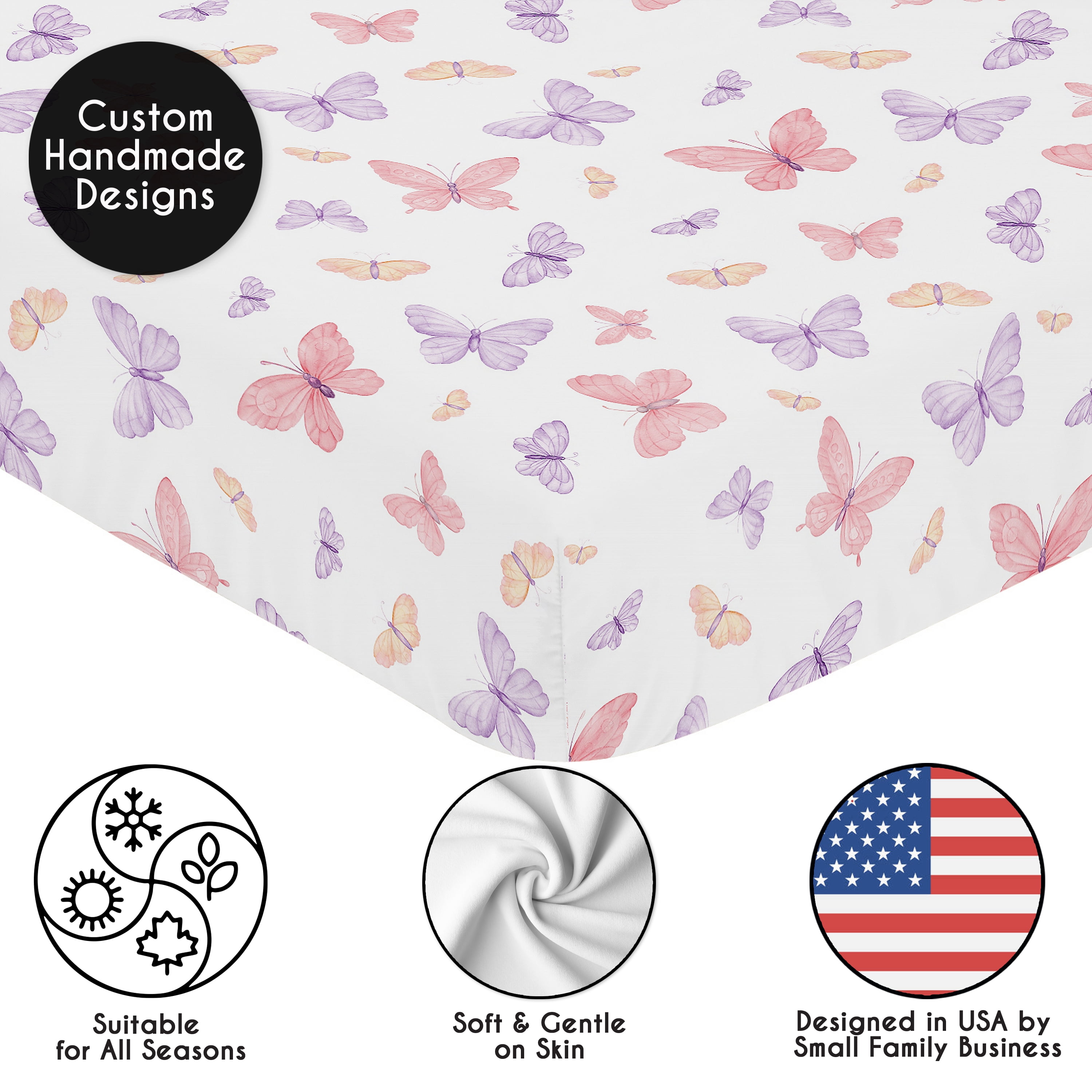Sweet Jojo Designs Butterfly Blush Pink and Purple Girl Fitted Crib Sheets Set 2 Piece