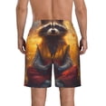 thumbnail image 3 of KLL Sunset Flower Meditating Raccoon Men's Casual Summer Beach Shorts Hawaiian Shorts with Pockets-3X-Large, 3 of 5