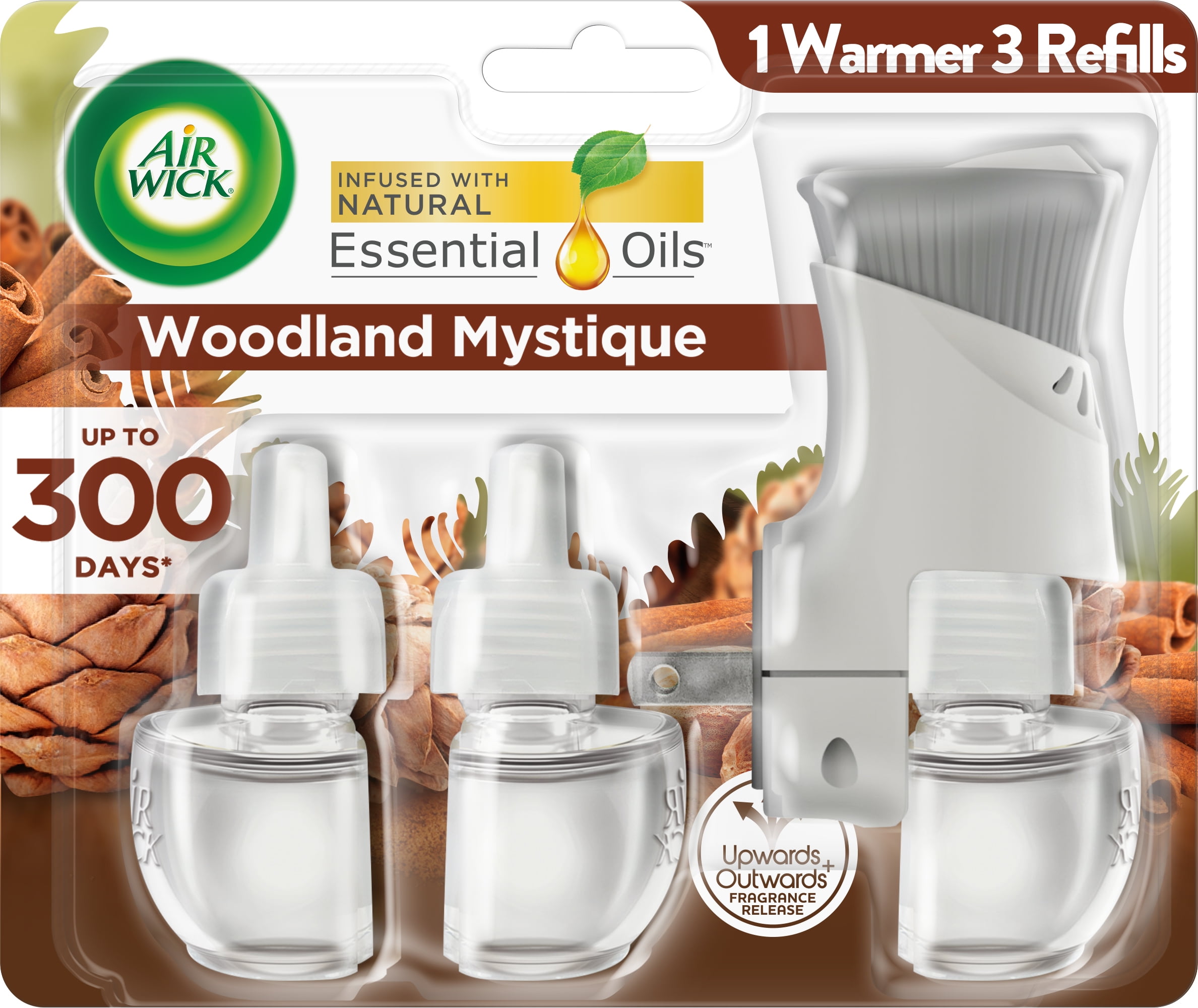Air Wick Plug in Scented Oil Starter Kit (Warmer + 3 Refills), Woodland