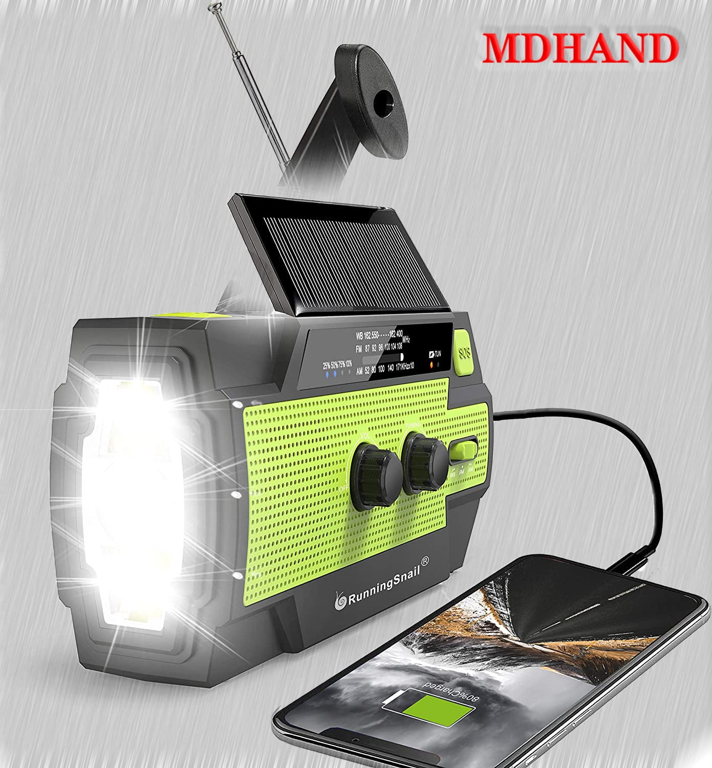 Emergency Weather Radio,Solar Hand Crank IPX6 Waterproof Weather Radio