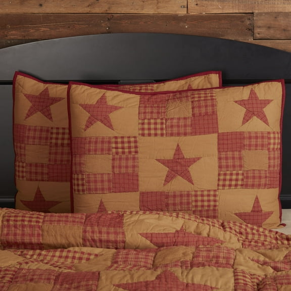 VHC Brands Classic Country Primitive Bedding-Ninepatch Star Red Sham, Standard, Burgundy