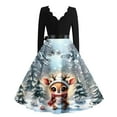 thumbnail image 3 of Women's Casual Fashion Christmas Holiday Print V-Neck Vintage Dress for Retro Style Holiday Parties and Casual Outings,Light Blue,2XL, 3 of 3