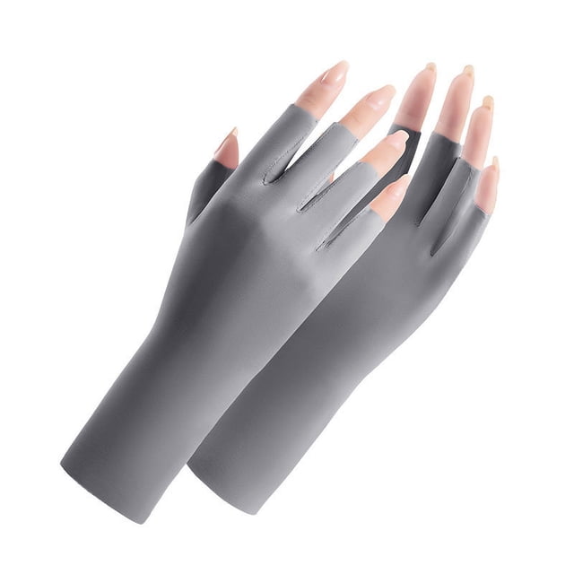 Guantes de protección solar para mujer, protección UV, para las articulaciones de las uñas, anticapulpo, hilo crudo, finos, transpirables, para verano, guantes de medio dedo