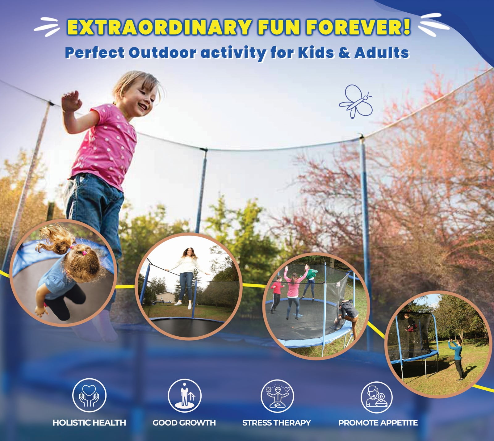 Machrus Upper Bounce 16 FT Round Trampoline Set with Safety Enclosure System – Backyard Trampoline for Kids and Adults, Indoor Trampoline for Kids, Mini Trampoline for Adults
