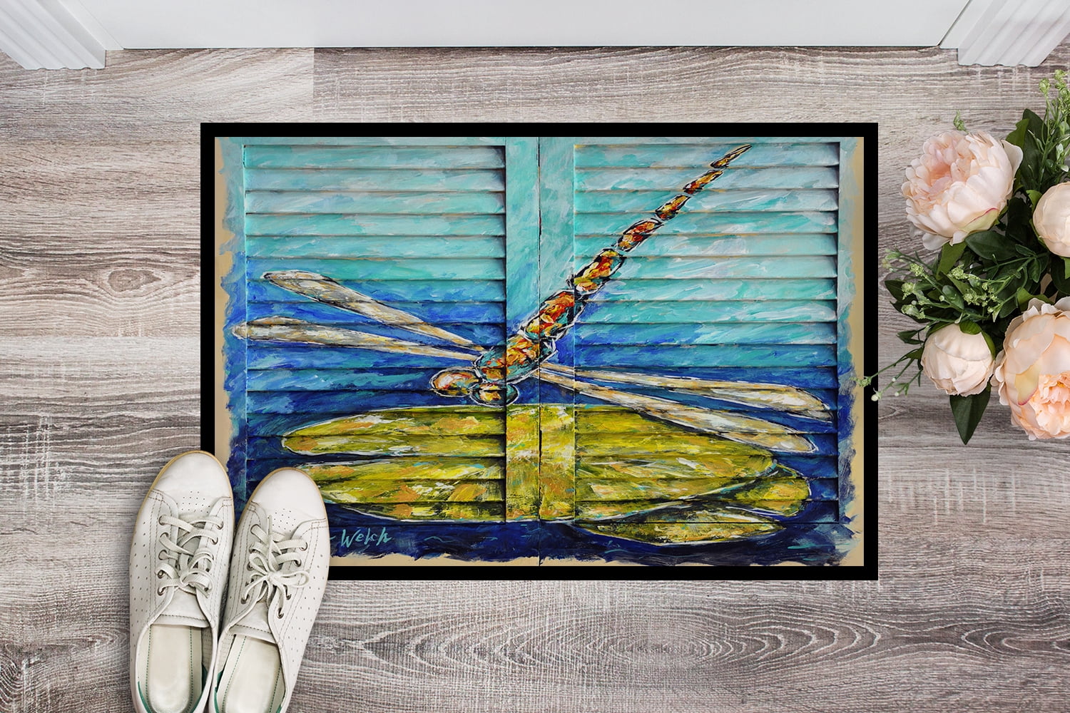 Carolines Treasures MW2024MAT 18 x 27 in. Blue Eyed Dragonfly Doormat