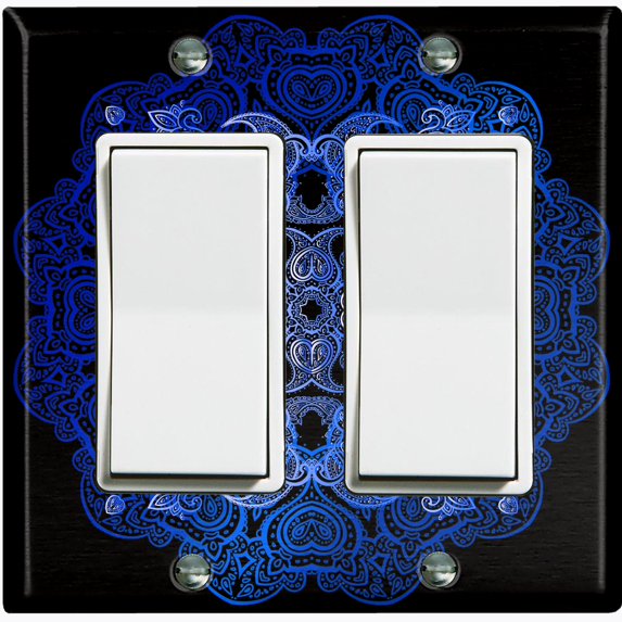 Metal Light Switch Plate Cover Blue Black Mandala Circle Tile Pattern MDL010