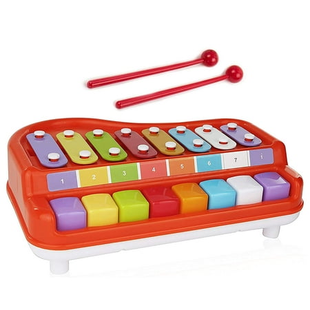 Toysery 2 In 1 Piano Xylophone for Kids, Educational Musical Instruments Toyset for Babies, Toddlers Preschoolers, 8 Key Scales in Clear and Crisp Tones with Music Cards