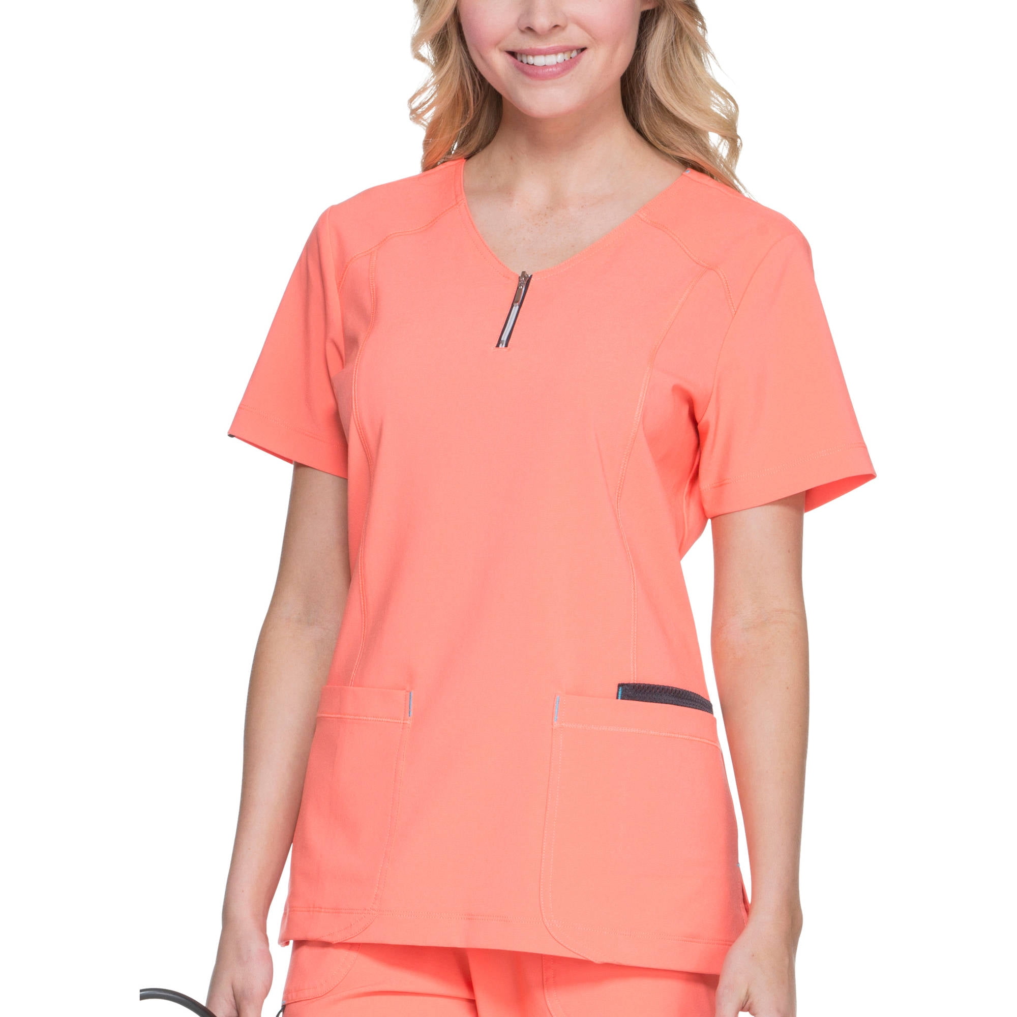 Women's Fashion Collection VNeck Scrub Top with Zipper Detail