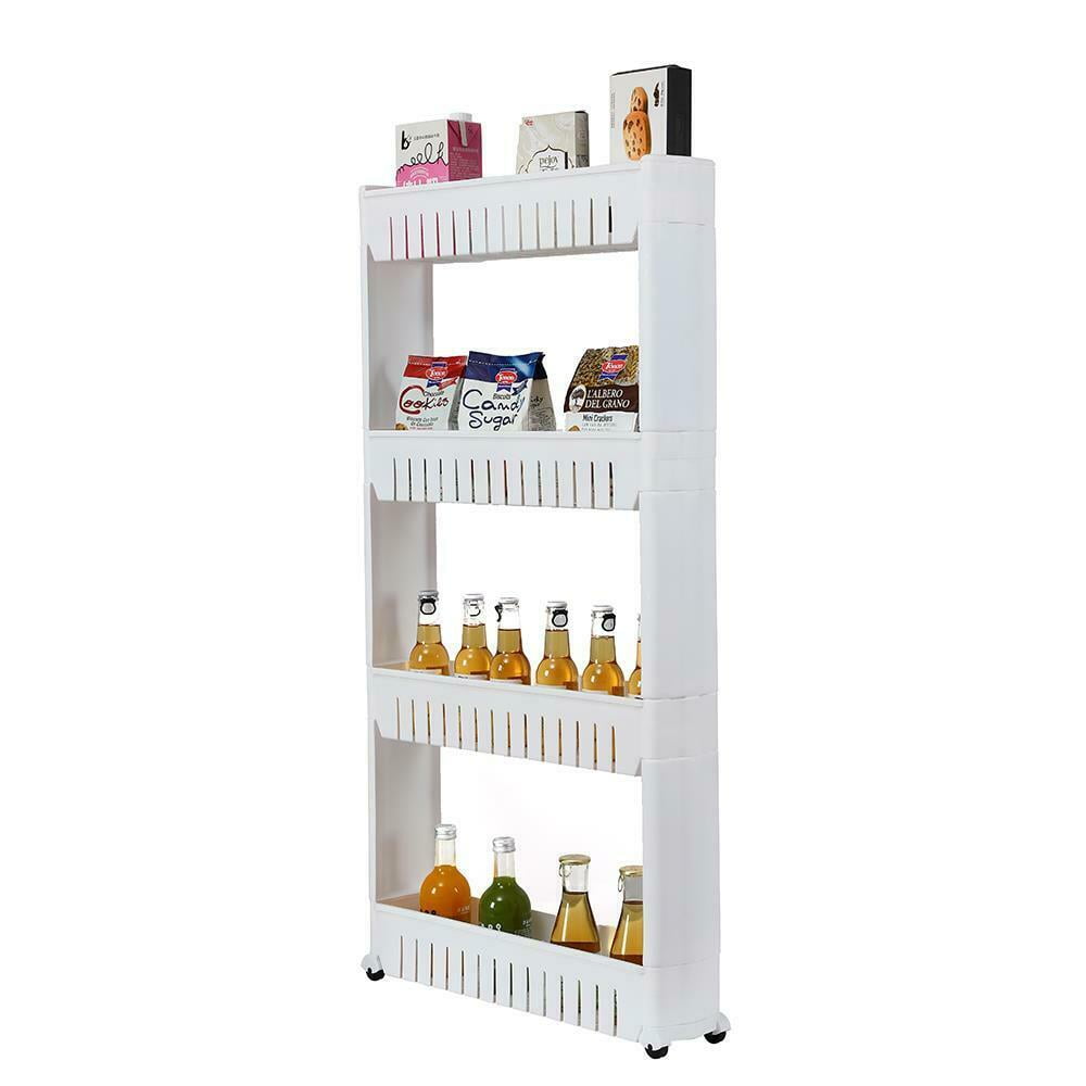 Kitchen Storage Rack Fridge Side Shelf 4 Layer Removable with Wheels
