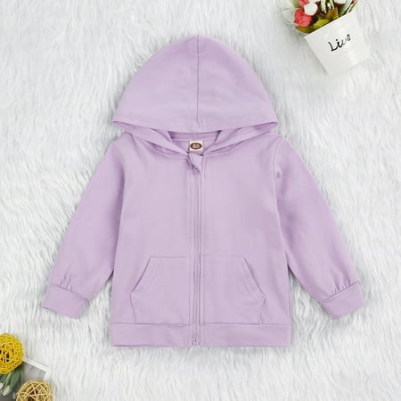 

Kids Hooded Sweatshirts Zipper Long-Sleeve Kangaroo Pocket Solid Kids Boys Girls Outdoor Casual Coat Sportswear Purple 2-3 Years