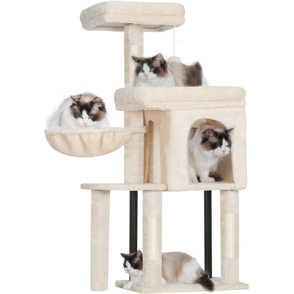 Cat Tree Tower, Scratching Posts with Cozy Condo, Padded Bed, Hammock, Plush Perch, Sisal Post and Ball for Indoor Kittens