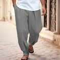 thumbnail image 2 of Vividxx Men's Casual Pants Men's Solid Casual Pocket Front Pocket Fold Wide Leg Pants Elastic Waist Belt Loose Pants Solid Color Streetwear, 2 of 8